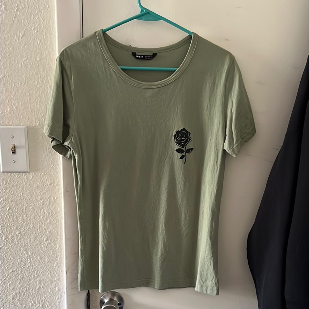 Green T-Shirt with Black Rose